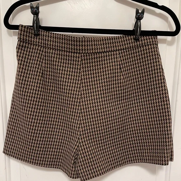 Zara Brown Houndstooth High Waist Tailored Skort Preppy Chic Academia Medium - Picture 2 of 10
